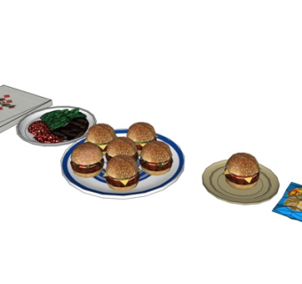 现代汉堡包食品su模型
