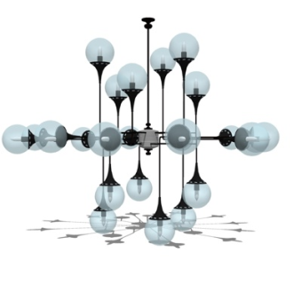 现代玻璃多头吊灯su模型