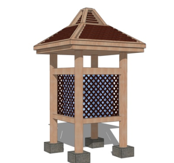 日式实木草坪灯su模型