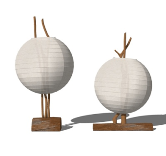新中式实木球形台灯su模型
