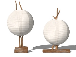 新中式实木球形台灯su模型