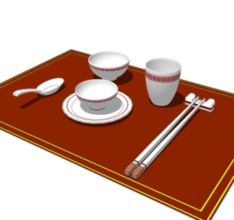 中式餐具su模型