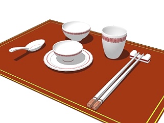 中式餐具su模型