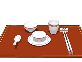 中式餐具组合su模型