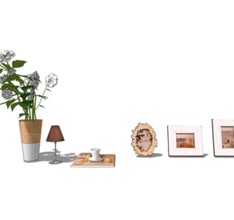 现代花卉台灯挂画摆件su模型