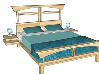 日式实木双人床su模型