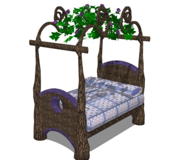 现代藤编儿童床su模型