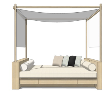 日式布艺双人床su模型