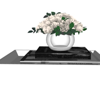 现代书籍花卉摆件su模型