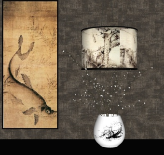 新中式花卉台灯su模型