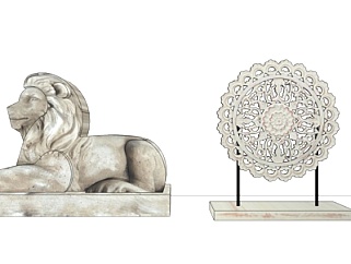 欧式狮子雕塑摆件su模型