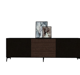 现代实木电视柜su模型