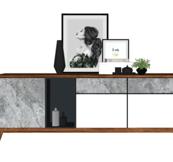 现代实木电视柜su模型