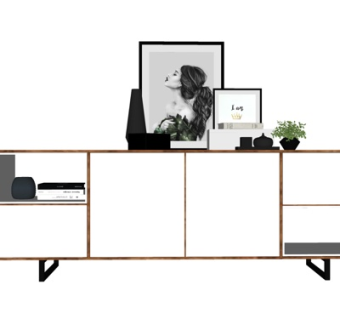 北欧原木电视柜su模型