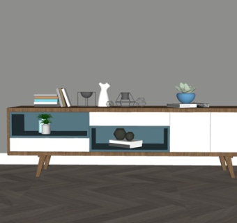 现代实木电视柜su模型