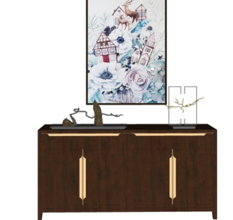 新中式实木边柜su模型