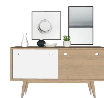 北欧原木电视柜su模型