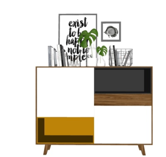 北欧原木边柜su模型