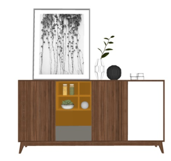 现代实木边柜su模型