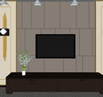 现代实木电视柜su模型