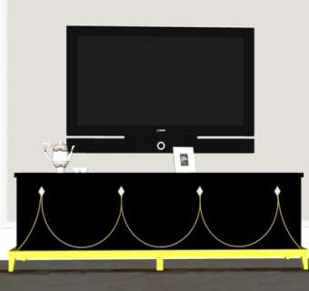 现代实木电视柜su模型