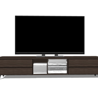 现代实木电视柜su模型