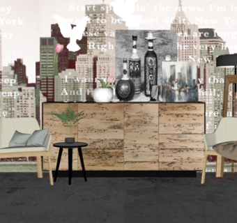 工业风实木边柜su模型