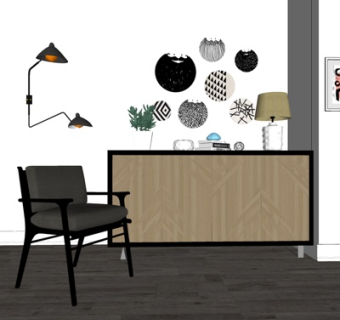 现代实木边柜su模型