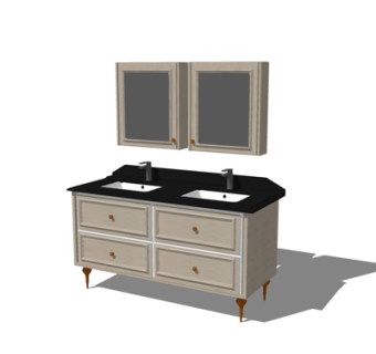 简欧实木洗手台su模型