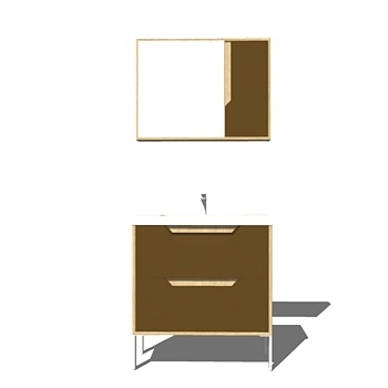 现代实木洗手台su模型