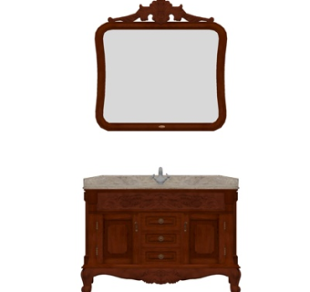 美式实木洗手台su模型