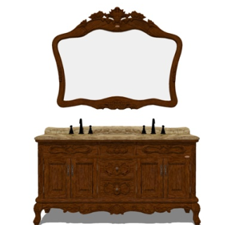欧式实木洗手台su模型