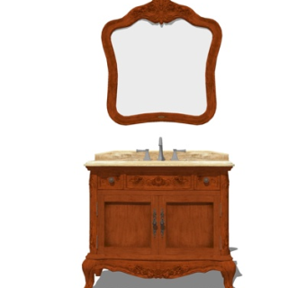 欧式实木洗手台su模型
