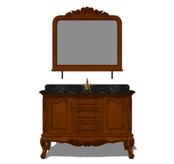 欧式实木洗手台su模型