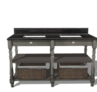 简欧实木洗手台su模型