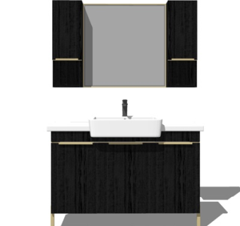 现代实木洗手台su模型