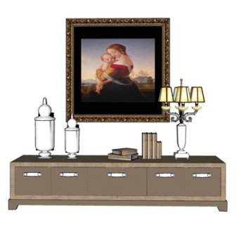 现代实木电视柜su模型