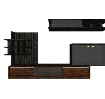 现代实木电视柜su模型