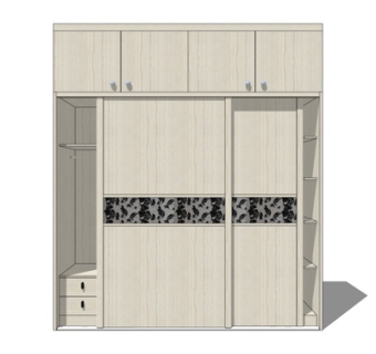 现代实木衣柜su模型