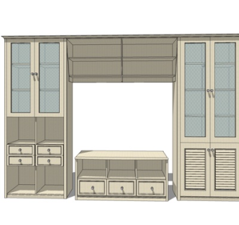 现代实木装饰柜su模型