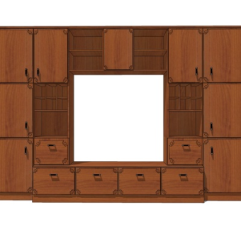 现代实木电视柜su模型