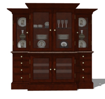 现代实木碗柜su模型