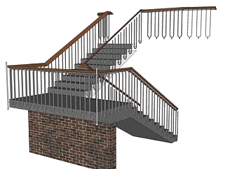现代U型楼梯su模型