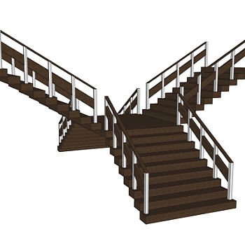 现代双向楼梯su模型