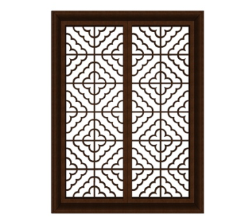 中式云纹窗户su模型