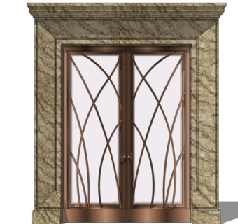 简欧不锈钢玻璃门su模型