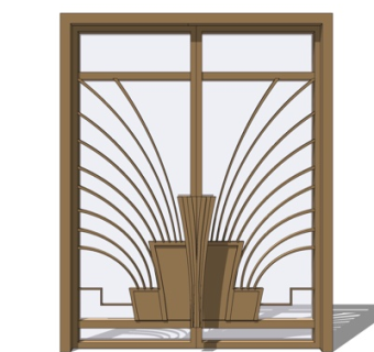 现代不锈钢玻璃门su模型