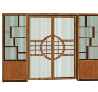 新中式不锈钢玻璃推拉门su模型