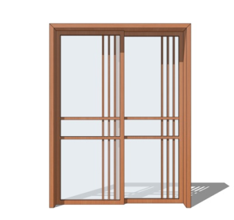 新中式不锈钢玻璃推拉门su模型