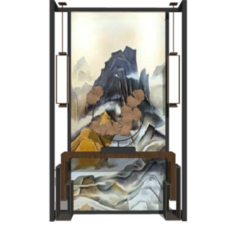 新中式实木端景台su模型